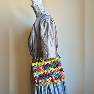 Handwoven Raffia Multicolor Crochet Shoulder Bag